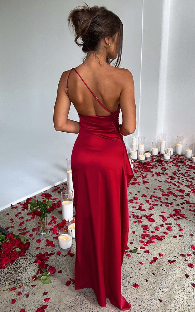 elegantes one shoulder Satin Kleid