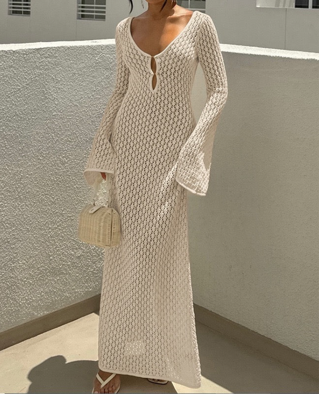 gewebtes langärmliges Strandkleid