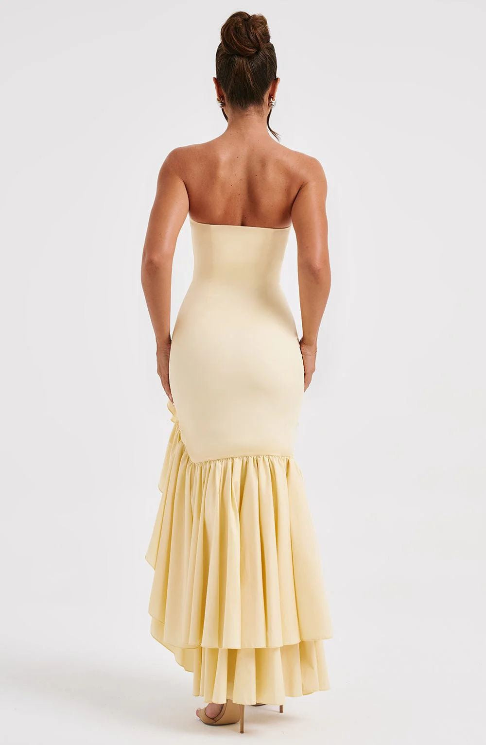 schulterfreies Maxi Kleid mit Beinschlitz