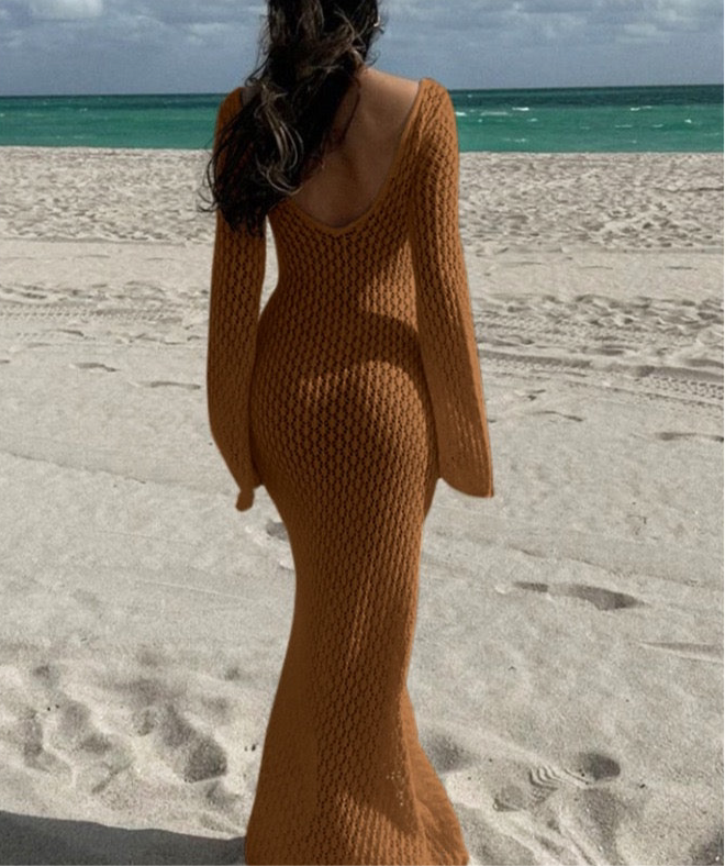 gewebtes langärmliges Strandkleid