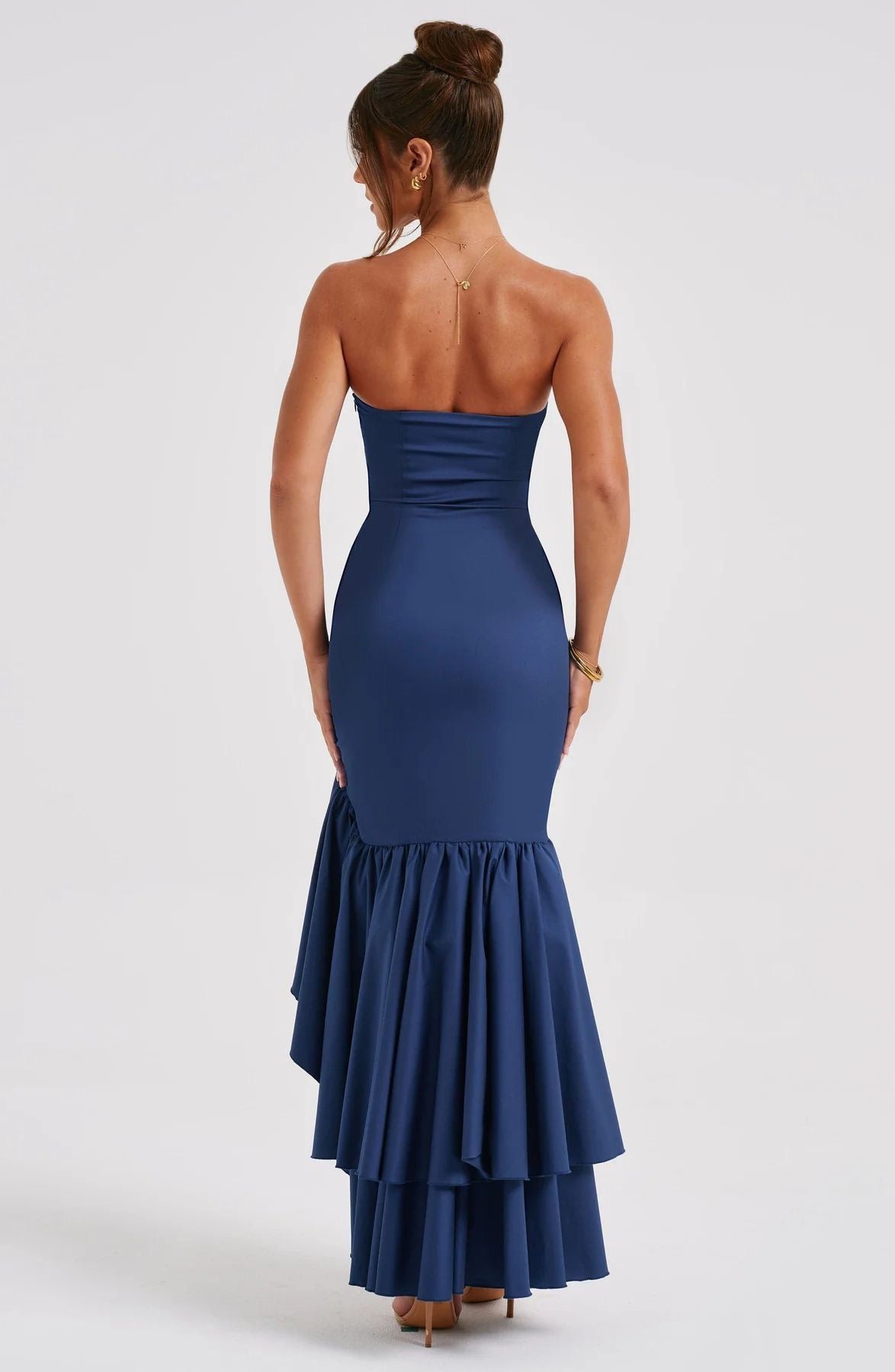 schulterfreies Maxi Kleid mit Beinschlitz