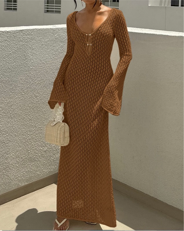 gewebtes langärmliges Strandkleid