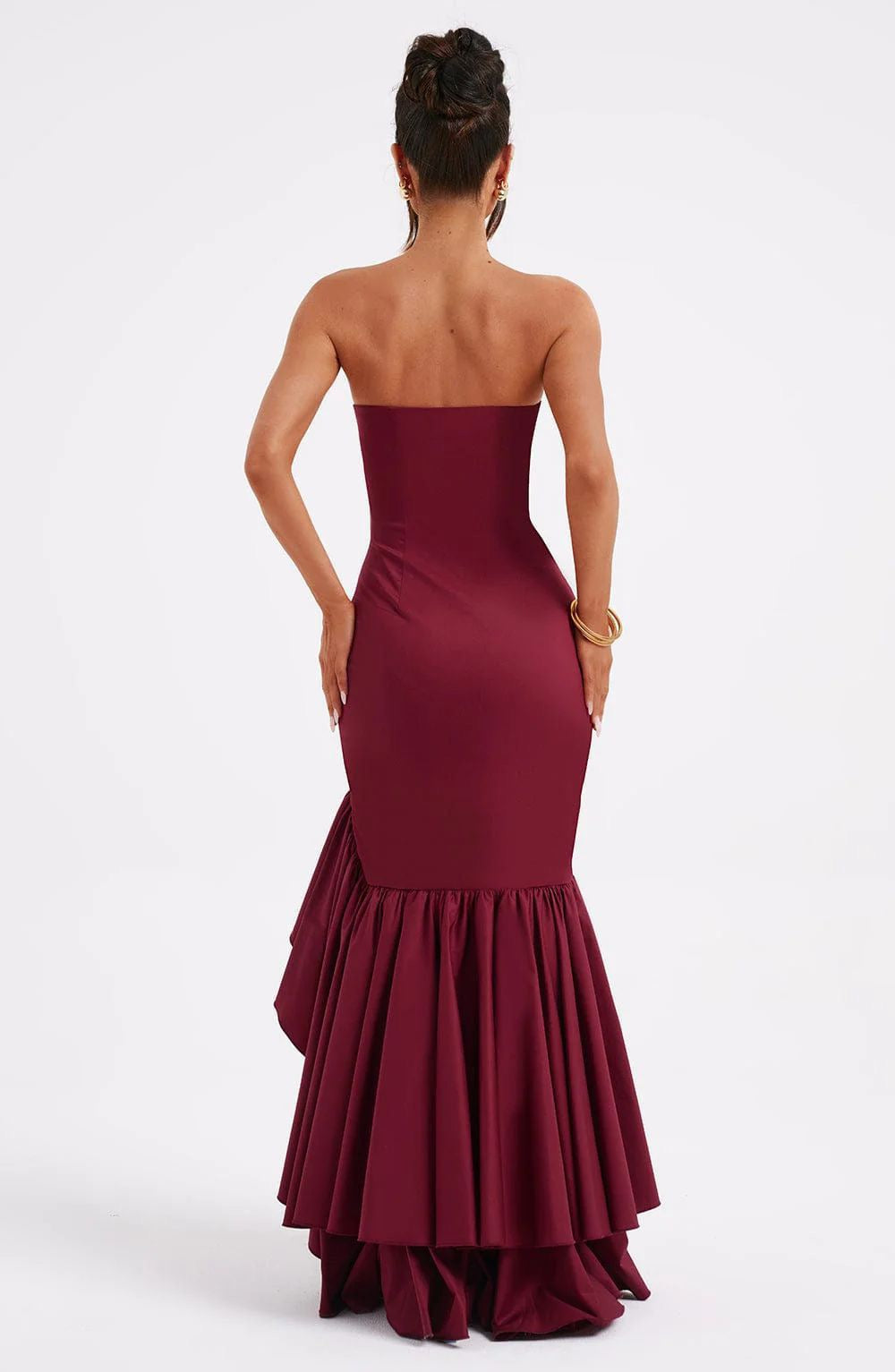 schulterfreies Maxi Kleid mit Beinschlitz
