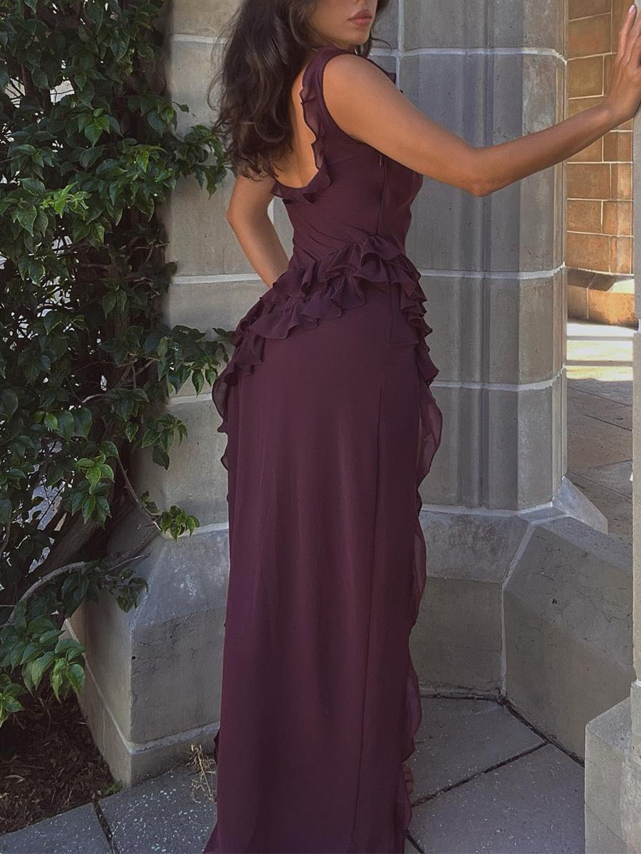 elegantes Chiffon Kleid mit Beinschlitz