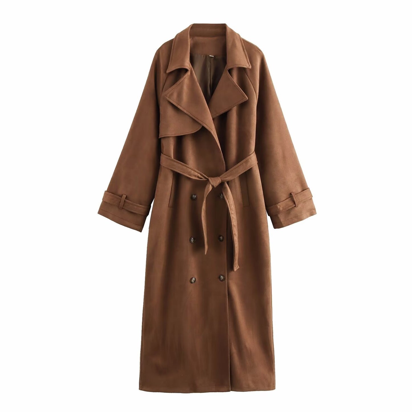 langer Suede Trenchcoat, braun