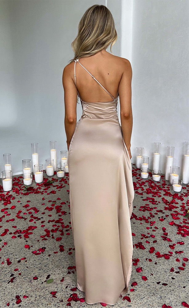 elegantes one shoulder Satin Kleid