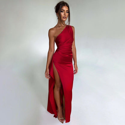 elegantes one shoulder Satin Kleid