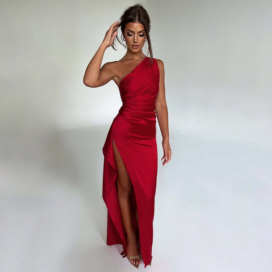 elegantes one shoulder Satin Kleid