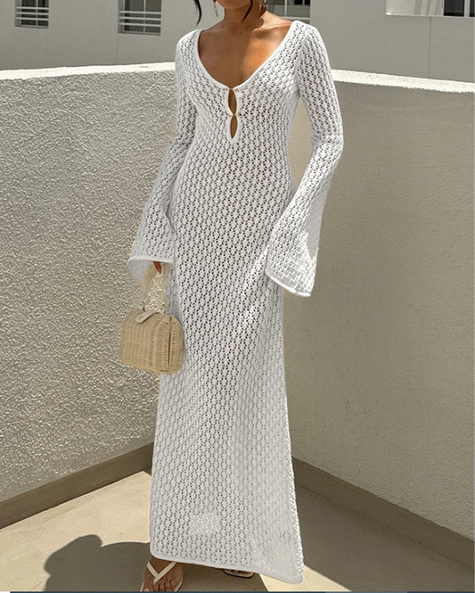 gewebtes langärmliges Strandkleid