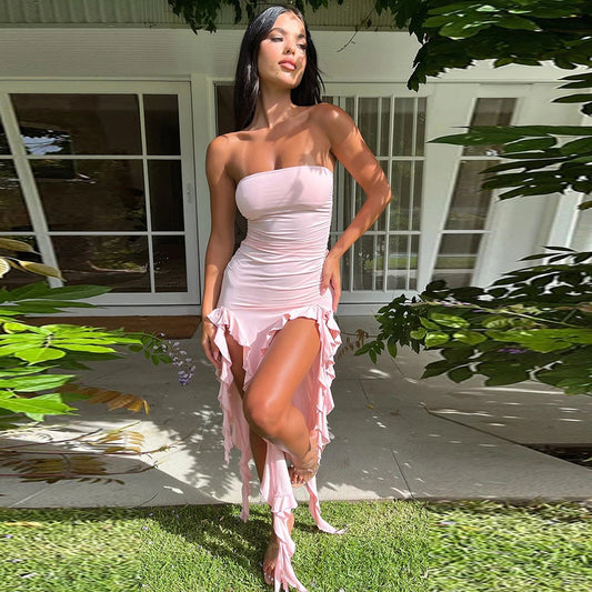 Schulter und beinfreies Rüschenkleid