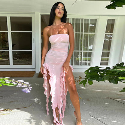 Schulter und beinfreies Rüschenkleid