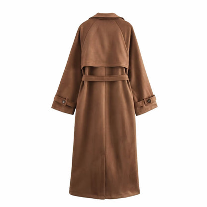 Langer Suede Braun Trenchcoat