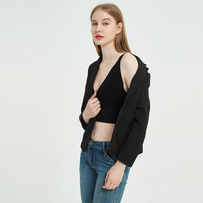 Bauchfreies Crop Top mit V-Ausschnitt