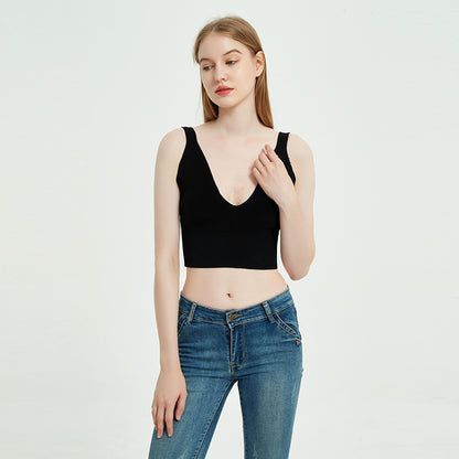 Bauchfreies Crop Top mit V-Ausschnitt