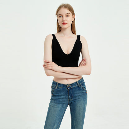 Bauchfreies Crop Top mit V-Ausschnitt